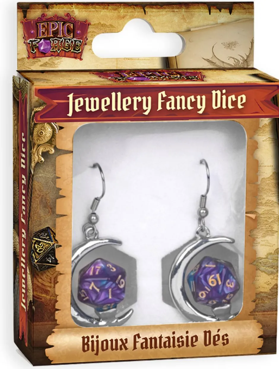 Boucles d'oreilles Lune Dés D20 - Violette