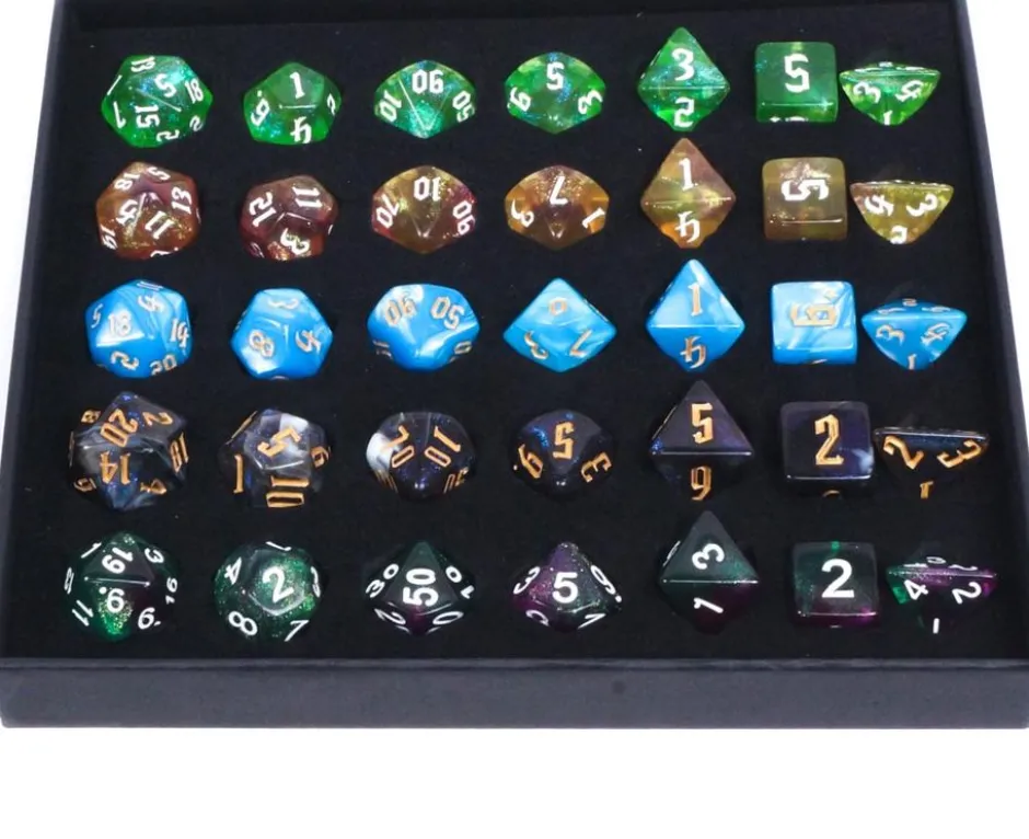 Coffret Surprise : 5 sets de 7 dés Acryliques
