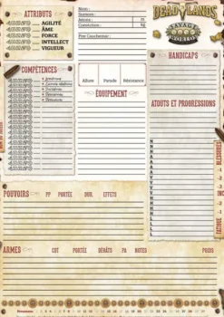 Deadlands Ouest étrange - Fiches de personnage