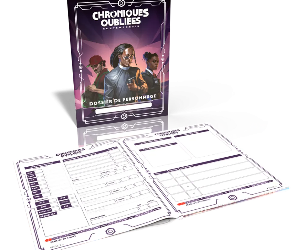 Dossiers de personnage (x5) - Chroniques Oubliées Contemporain 2ème édition