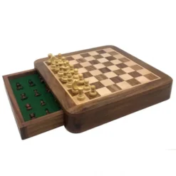 Jeu d'Échecs Magnétique à Tiroir en Bois (25cm)