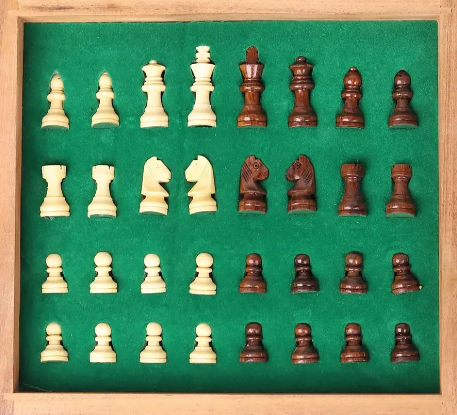 Jeu d'Échecs Magnétique à Tiroir en Bois (25cm)