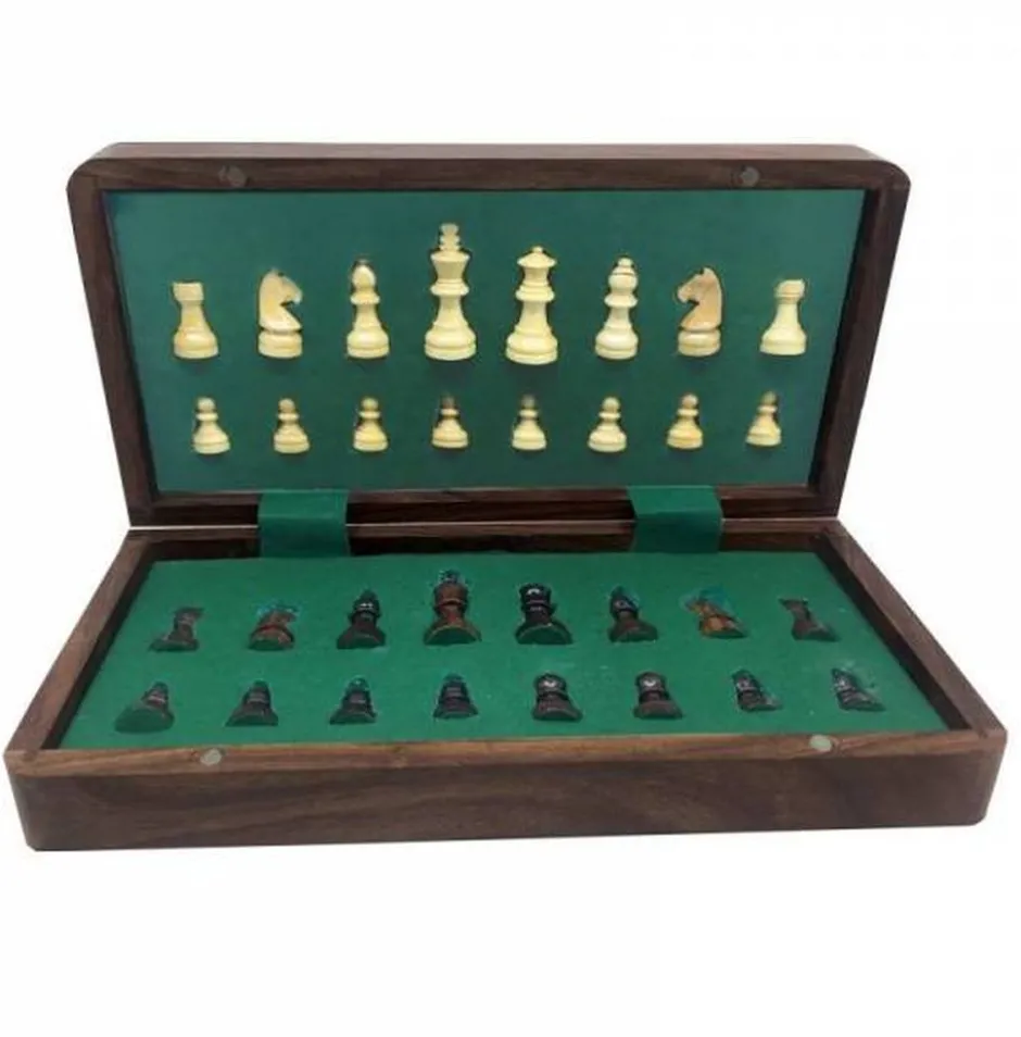 Jeu d'Échecs Pliable et Magnétique en Bois (25cm)