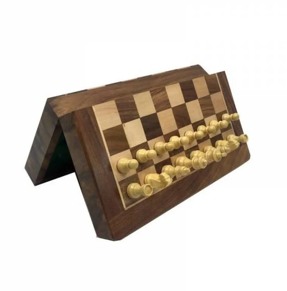 Jeu d'Échecs Pliable et Magnétique en Bois (25cm)