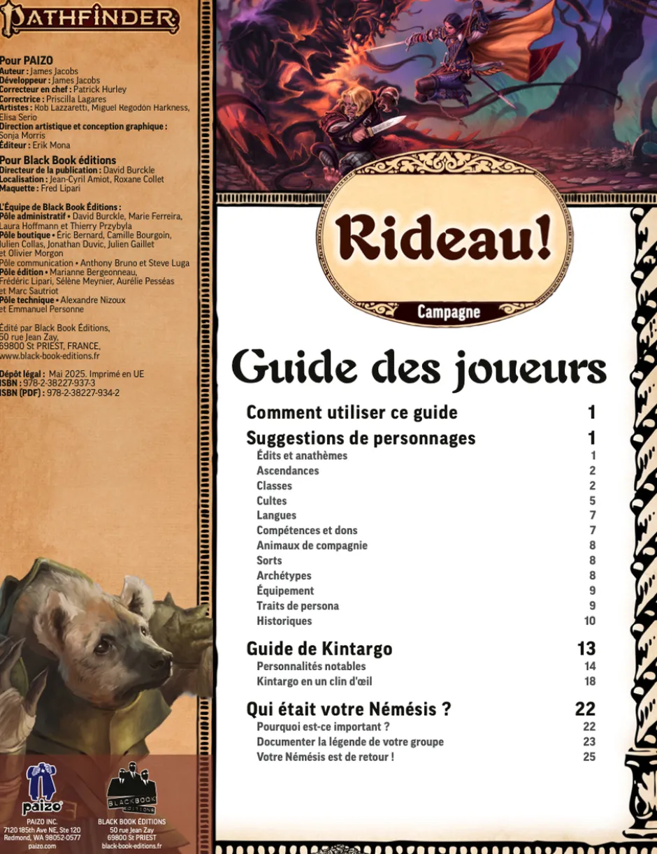 Pathfinder 2 - Guide du joueur de Rideau !
