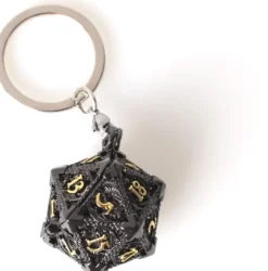 Porte-Clé D20 Noir - Écrin Contenant 7 mini dés métal