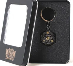 Porte-Clé D20 Noir - Écrin Contenant 7 mini dés métal