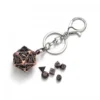 Porte-Clé D20 Vieil Or - Écrin Contenant 7 mini dés métal