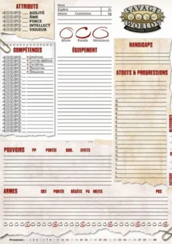 Savage Worlds Adventure Edition - Fiches de personnage