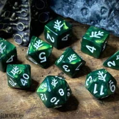 Set de dés - Elder Dice : Lovecraft ElderSign Dice - Aegis White on Eldritch Green (9)