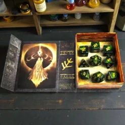 Set de dés - Elder Dice : Lovecraft ElderSign Dice - Aegis White on Eldritch Green (9)