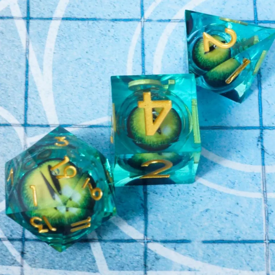 Set de dés en résine – Œil d’Émeraude