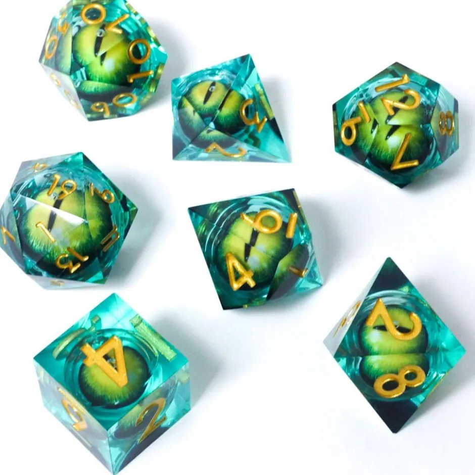 Set de dés en résine – Œil d’Émeraude
