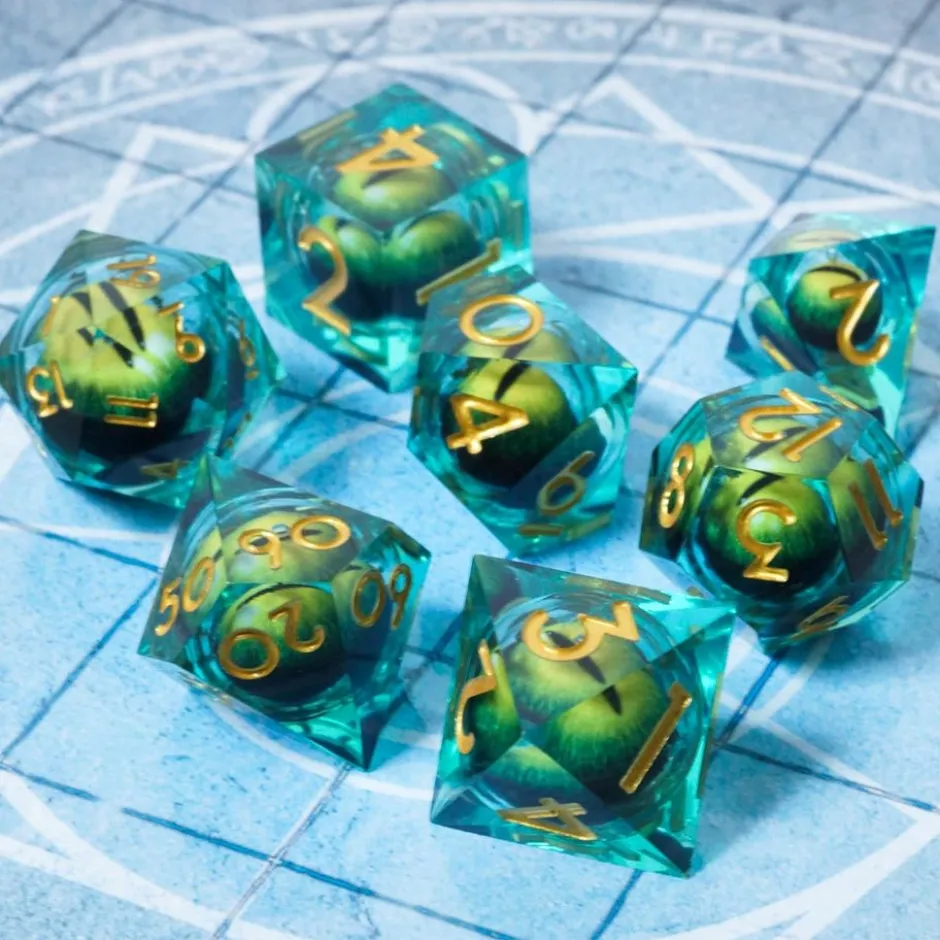 Set de dés en résine – Œil d’Émeraude