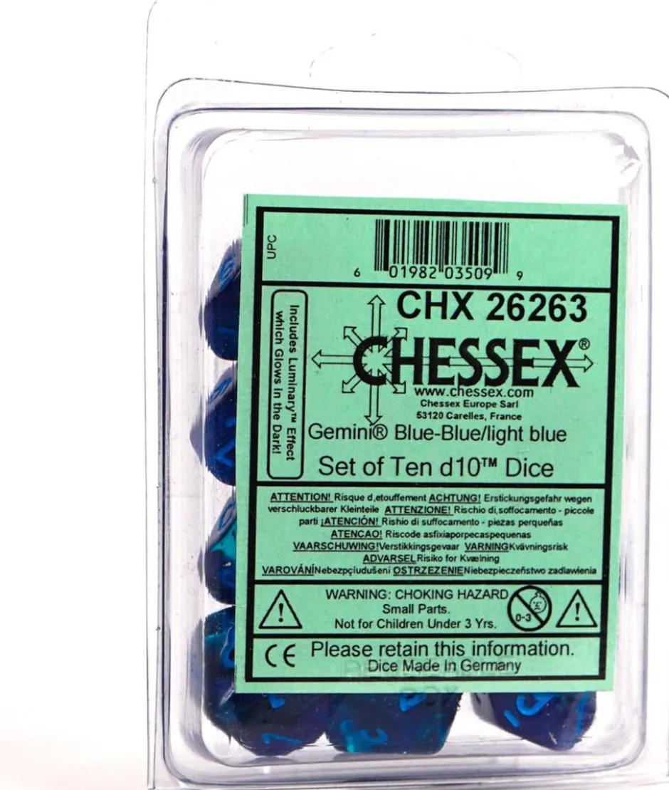 Set de dés : Gemini Blue-Blue/light blue Luminary (10 d10) CHX26263