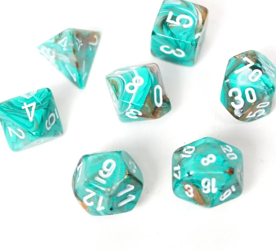 Set de dés : Mini-Polyhedral Marble Oxi-Copper/white CHX20403
