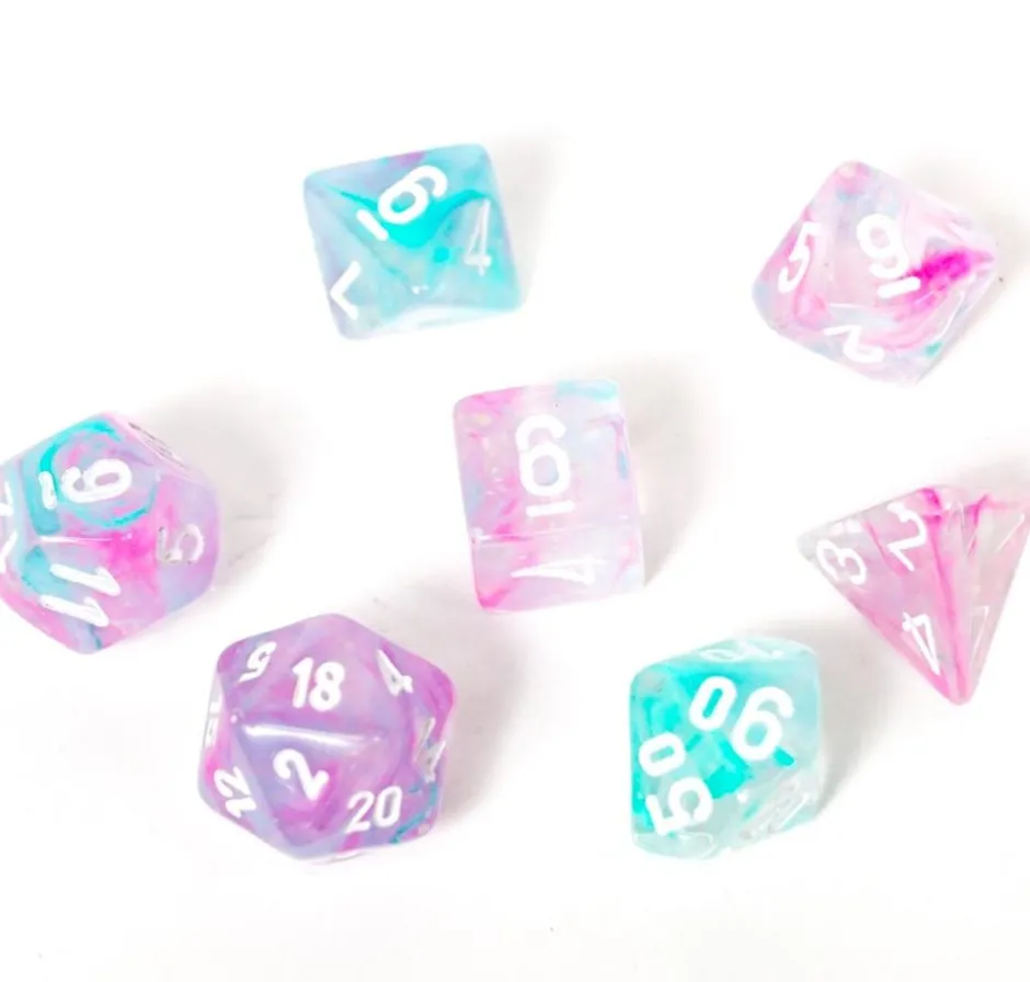 Set de dés : Mini-Polyhedral Nebula Wisteria/white CHX20545