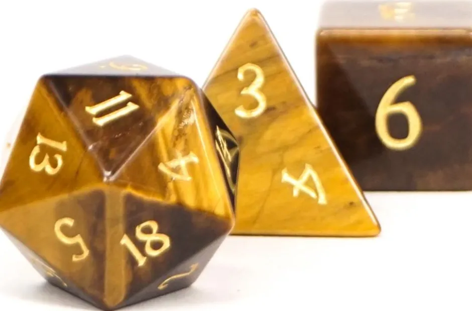 Set de dés minéraux : Tigerite (oeil de tigre)