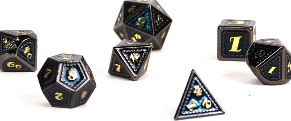 Set de dés métalliques écailles de dragon Turquoise