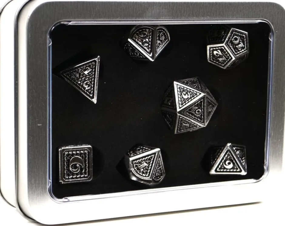 Set de dés métalliques écailles de dragon noir