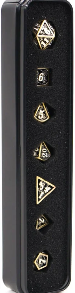 Set de dés métalliques creux (motif squelettes laiton et blanc)