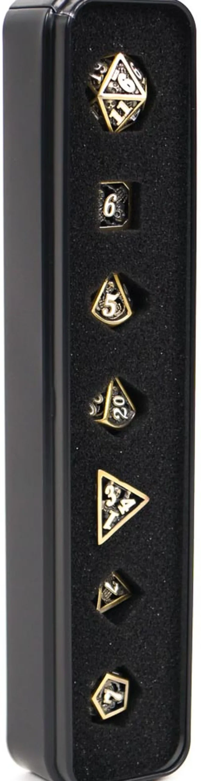 Set de dés métalliques creux (motif squelettes laiton et blanc)