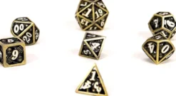 Set de dés métalliques creux (motif squelettes laiton et blanc)