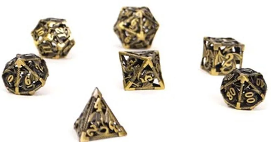 Set de dés métalliques creux Motif Dragons - Etain