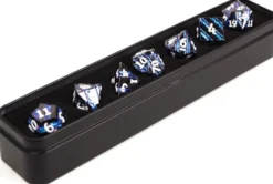 Set de dés métalliques rayés : noir et bleu