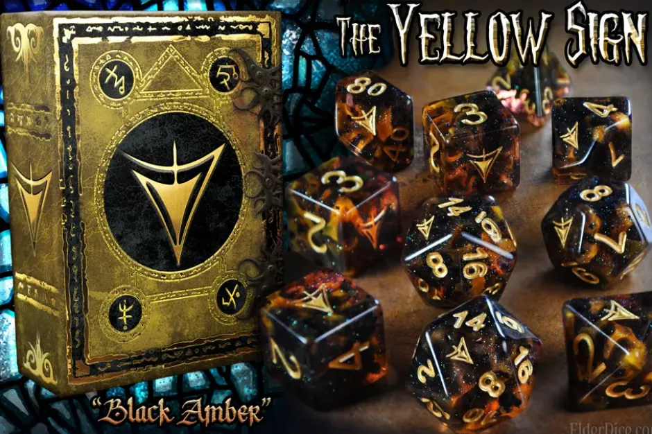 Set de dés : Yellow Sign -Mythic Black Amber Edition Dice Set
