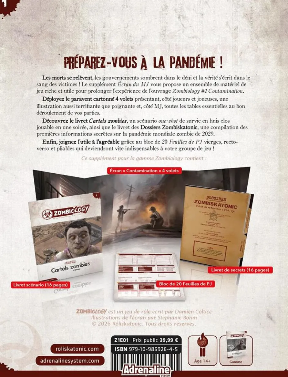 Zombiology 1 : Contamination - Écran du MJ